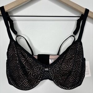 Auden Bra 36DD Demi Coverage Unlined Underwire Black Intimates Mesh NWT
